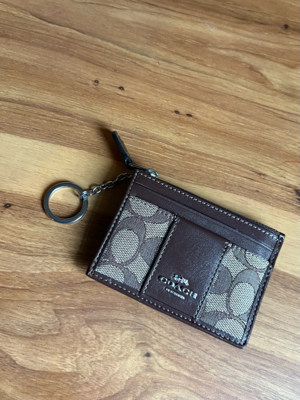 Coach Brown Signature Canvas & Leather Card Case Keyring